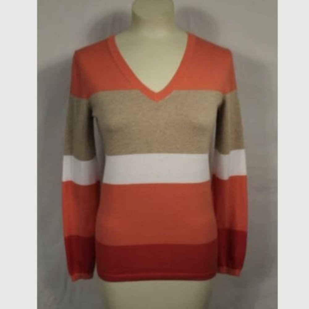 Tommy Hilfiger Orange Colorblock V Neck Sweater S